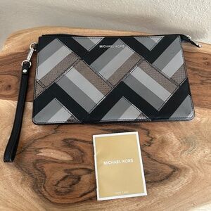 Michael Kors. Envelope purse. Silver, black, and grey